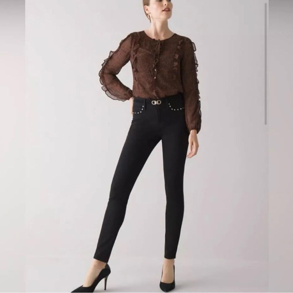 WHBM Black Jeans Skinny High Rise Sculpt with Gold Rivets Size 10L Straight leg